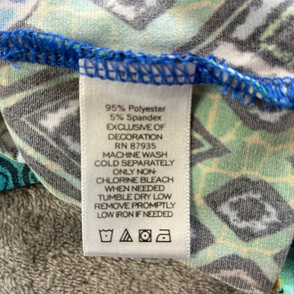 Susan Graver Women Large Green Blue Mosaic Geometric Tunic Top Split Sleeve Ring - Picture 5 of 16